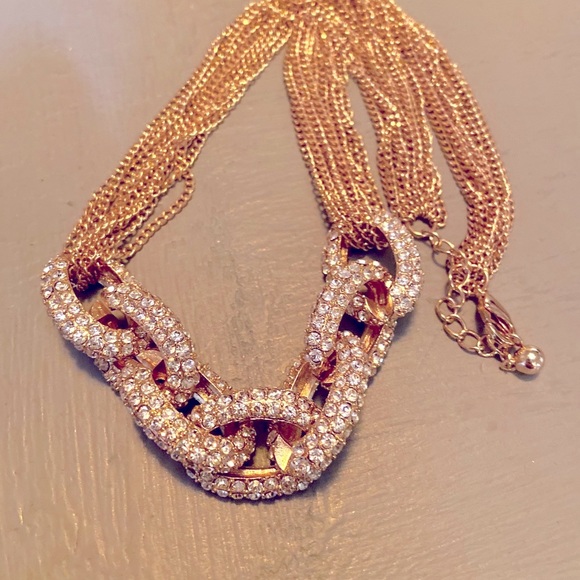Jewelry - Gold Tone Rhinestone Chainlink Necklace